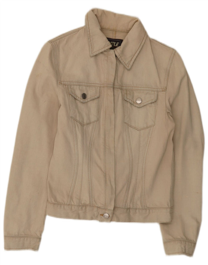 Rifle Dame Crop Denim Jacket UK 12 Medium Beige Bomuld