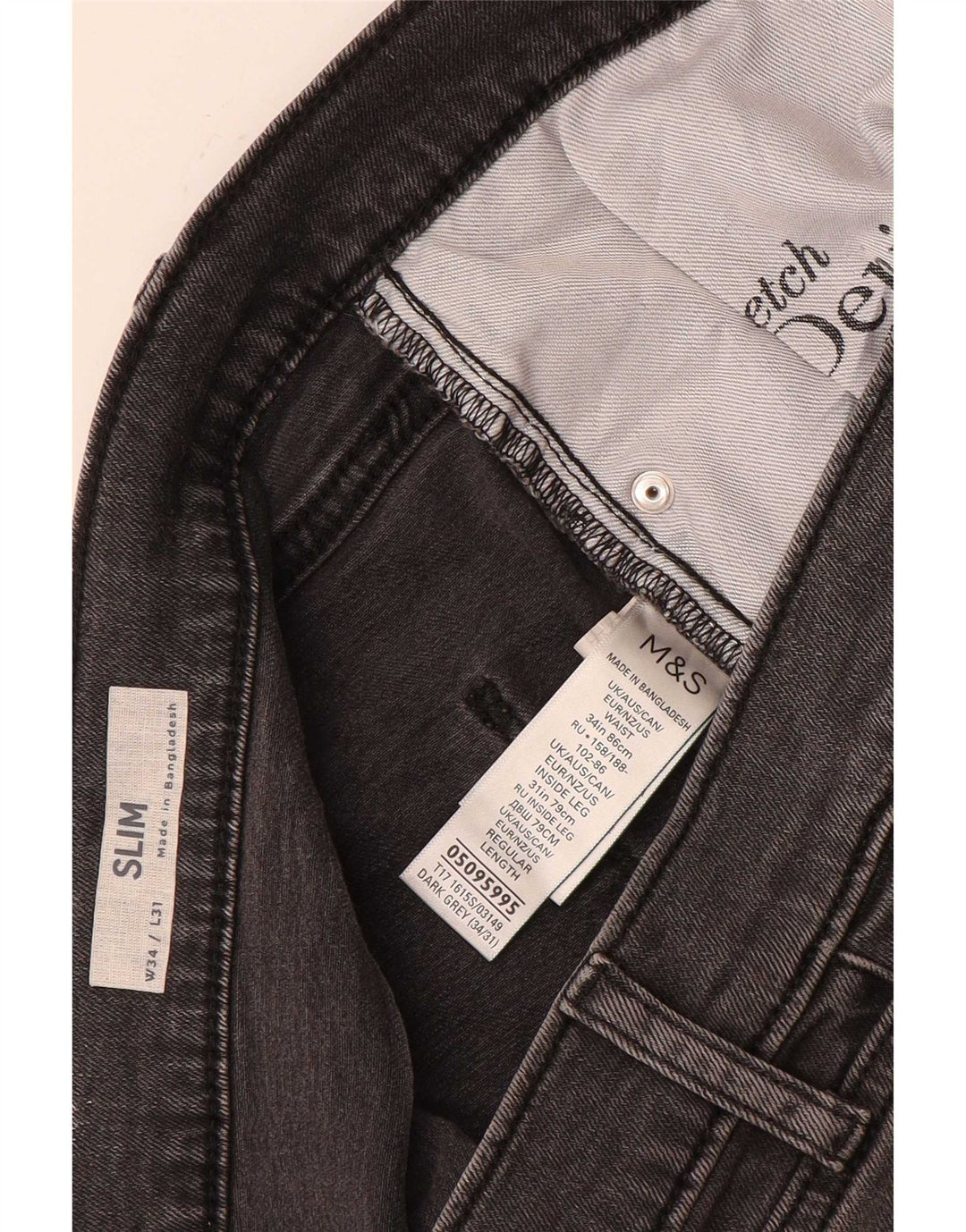 Marks & Spencer Herre Slim Jeans W34 L31 Grå Bomuld