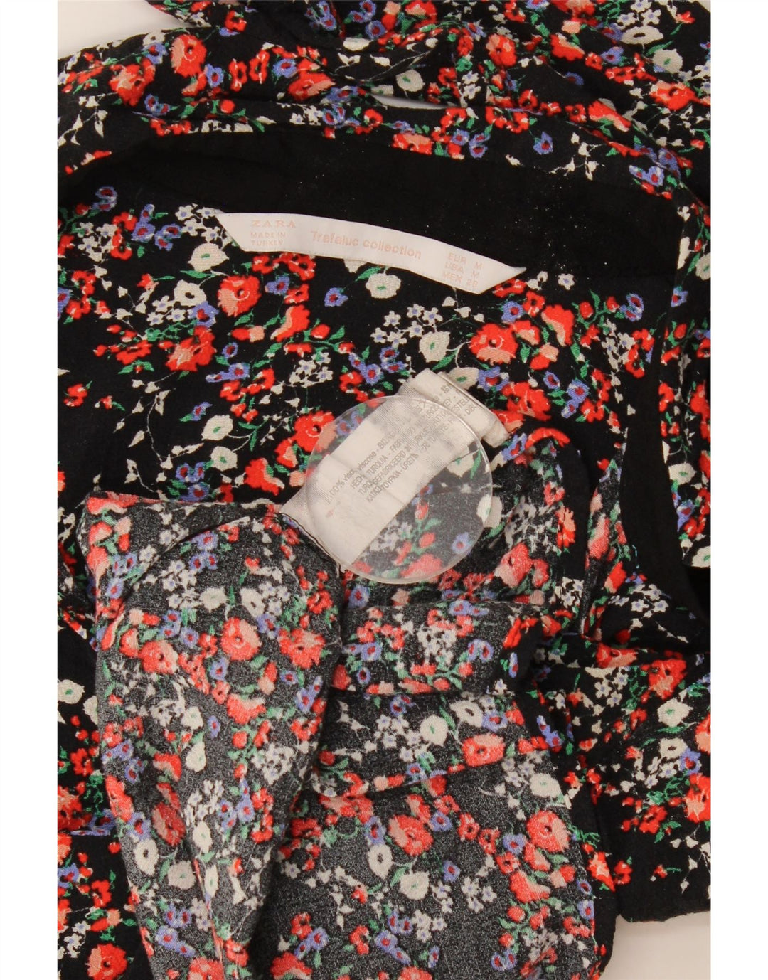 Zara Dame Langærmet Bluse Top UK 14 Medium Black Floral Viscose