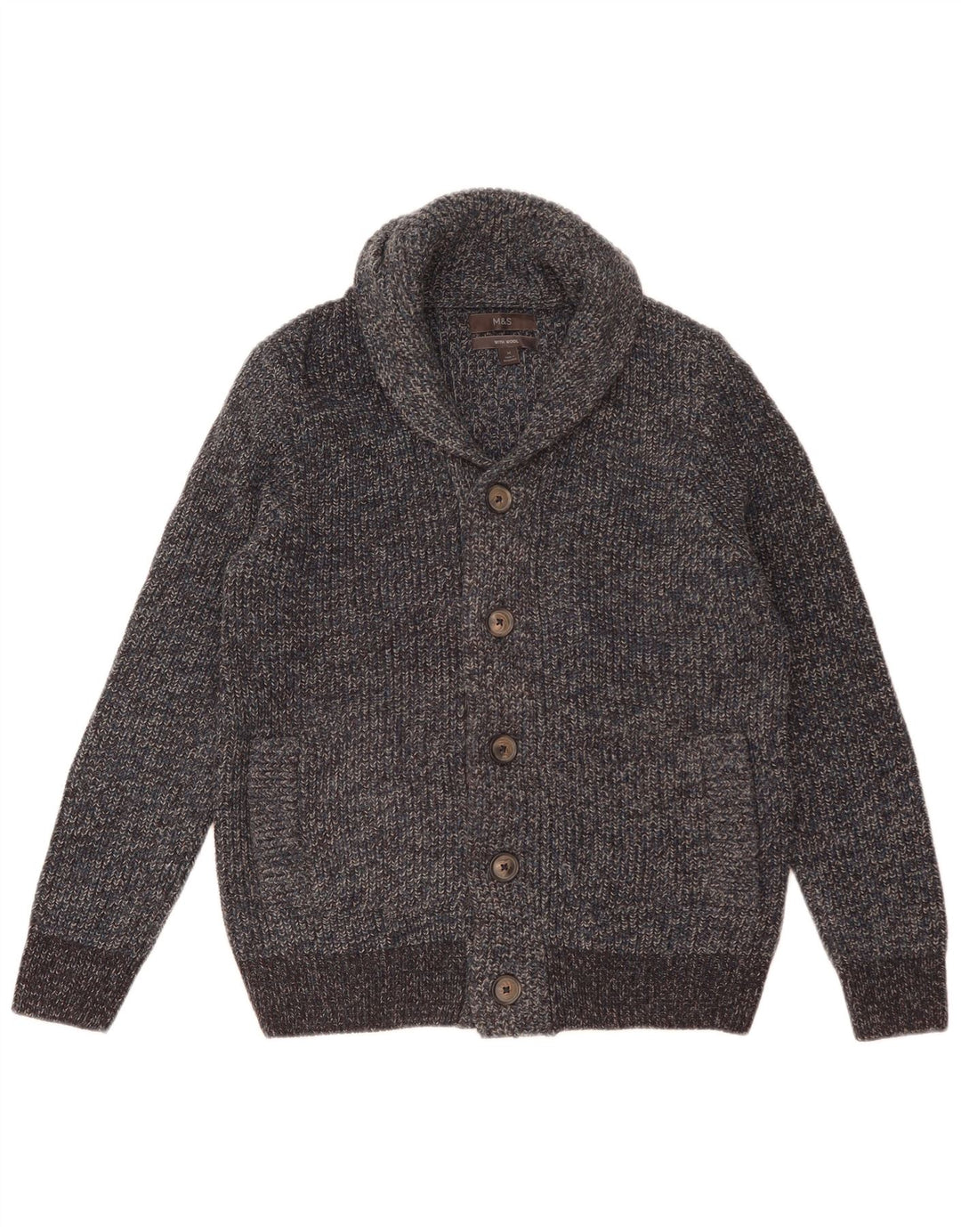 Marks & Spencer Herre cardigan sweater Medium Blue Flecked Uld