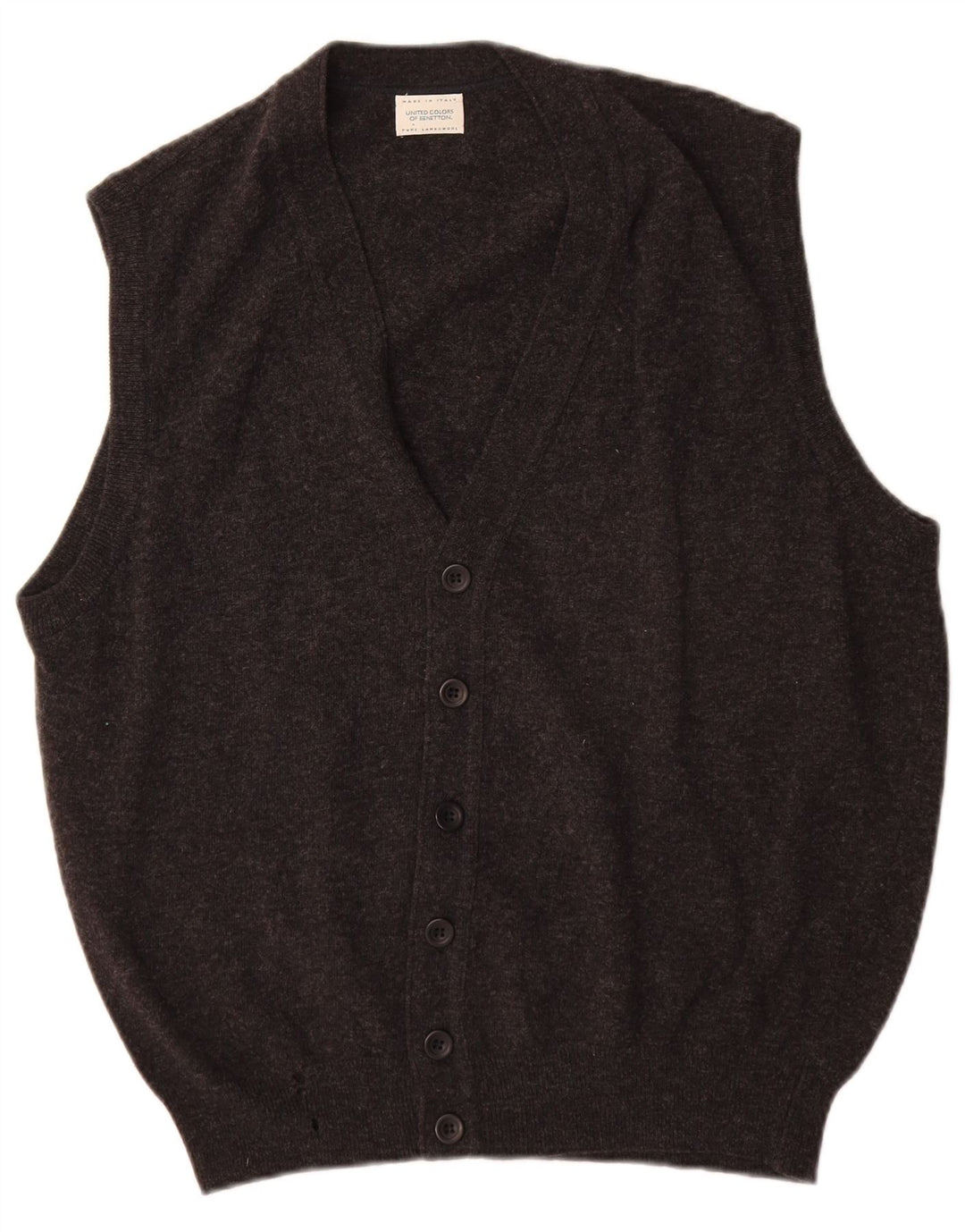 Benetton Herre ærmeløs cardigan sweater Medium Grey Virgin Wool