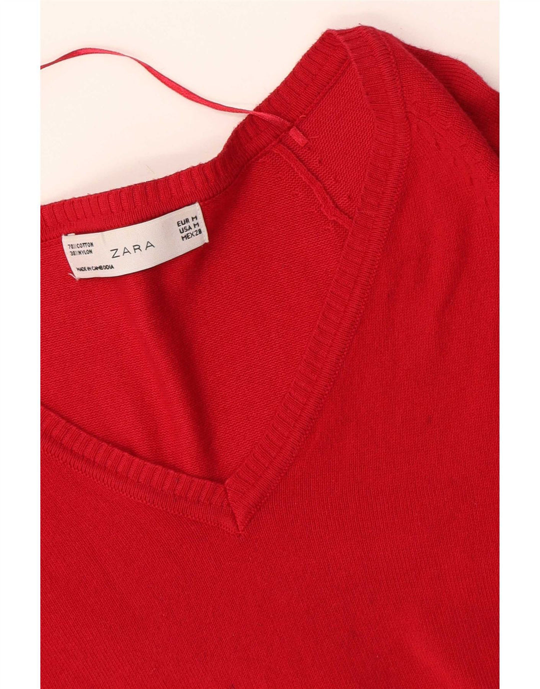 Zara Dame V-hals sweater UK 12 Medium Rød Bomuld