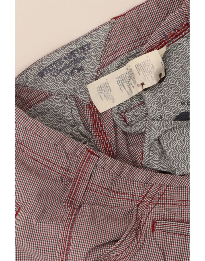 HVIDE TING Herre Chino Shorts W34 Large Red Gingham Cotton