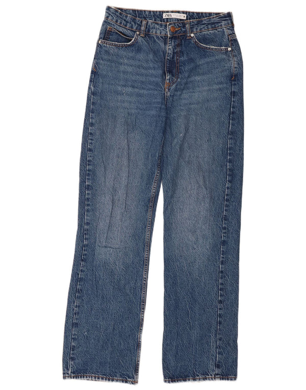 Zara Dame Højtaljede Straight Jeans EU 36 XS W26 L31 Blå Bomuld