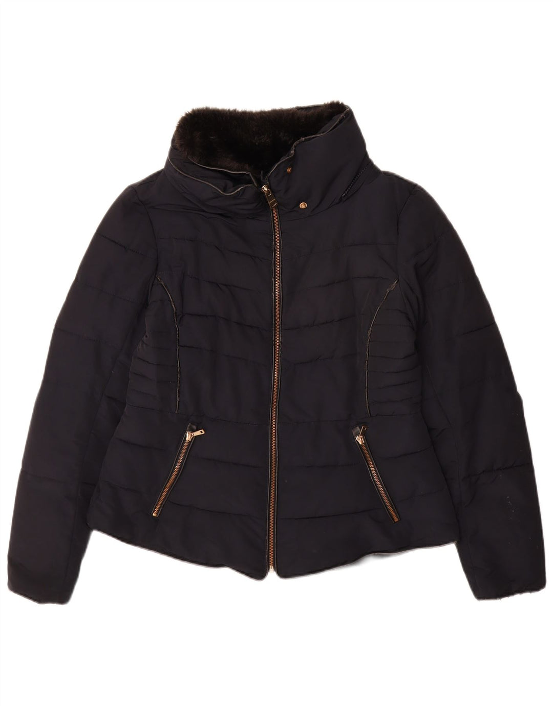 Zara Dame Polstret Jakke UK 16 Large Navy Blue