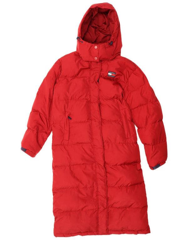 Tommy Hilfiger Dame Hætte Oversized Polstret Frakke UK 6 XS Rød