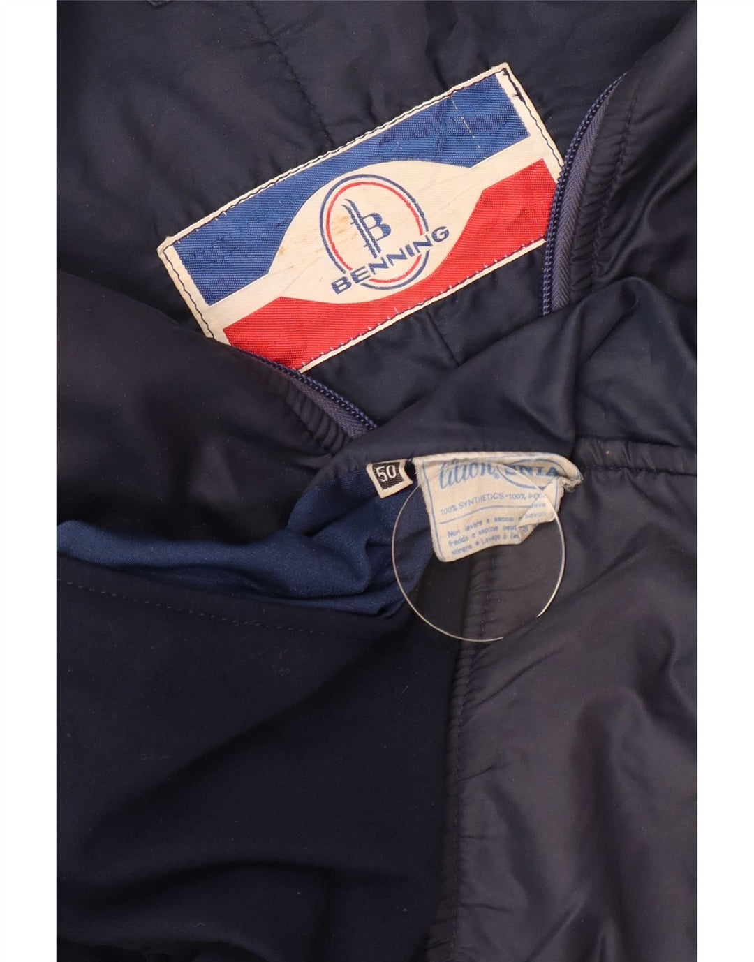Vintage polstret skijakke til mænd str. 50 Medium Marineblå Colourblock Retro