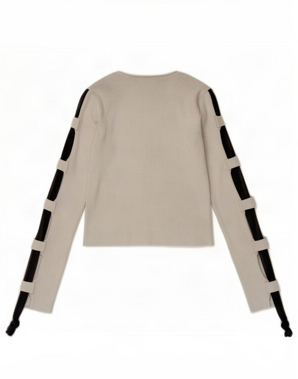 Zara Womens Crop Top Langærmet UK 8 Small Grey Colourblock Viscose