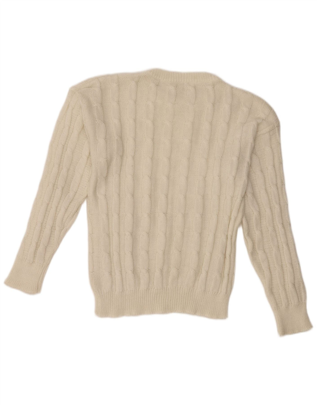 VINTAGE Dame sweater med rund hals DK 14 Medium hvid uld