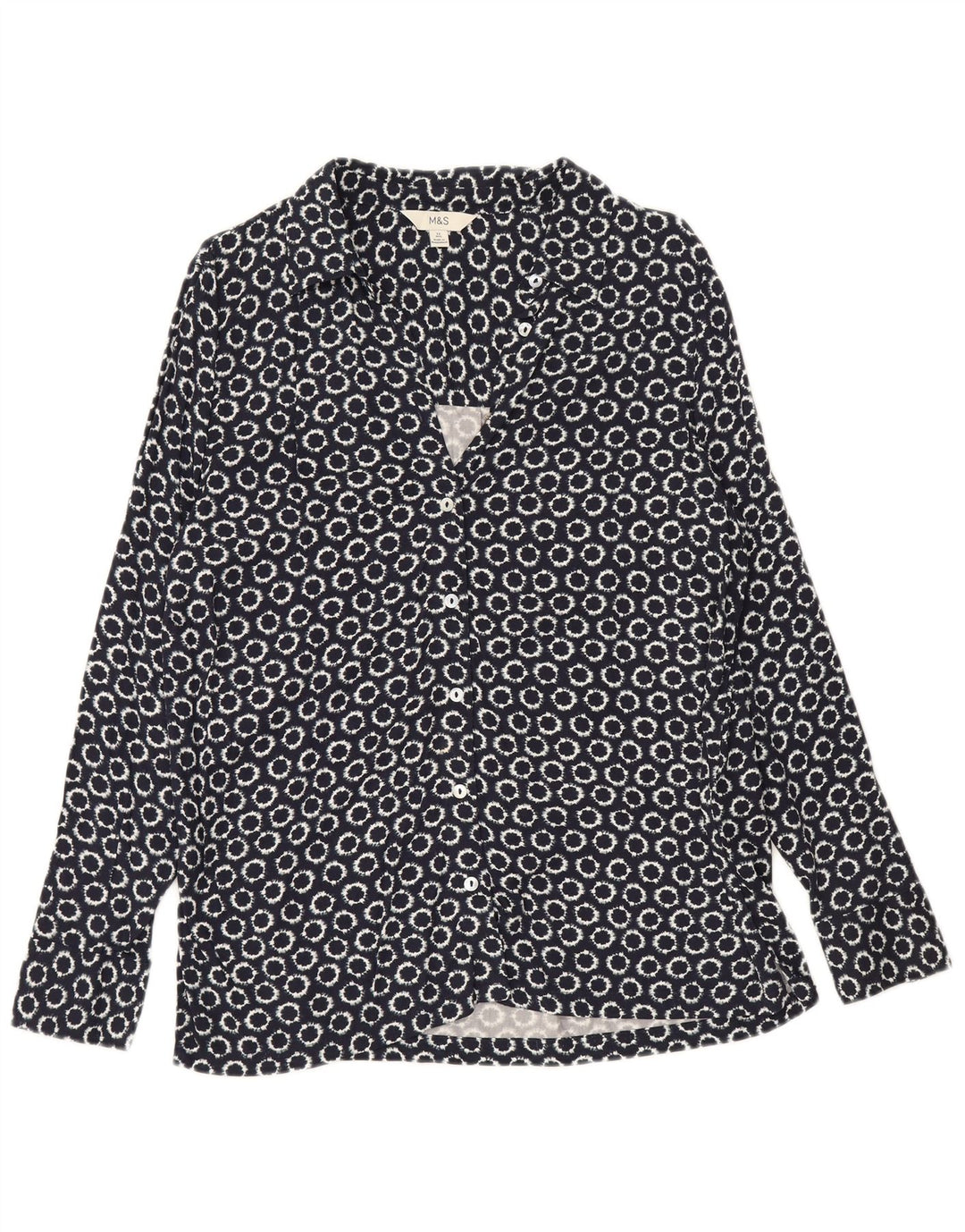 Marks & Spencer Dame Loose Fit skjorte UK 12 Medium Navy Blue Geometric
