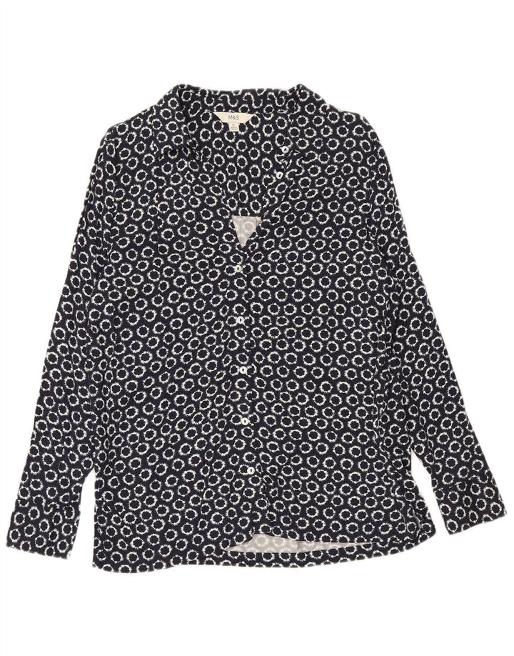 Marks & Spencer Dame Loose Fit skjorte UK 12 Medium Navy Blue Geometric
