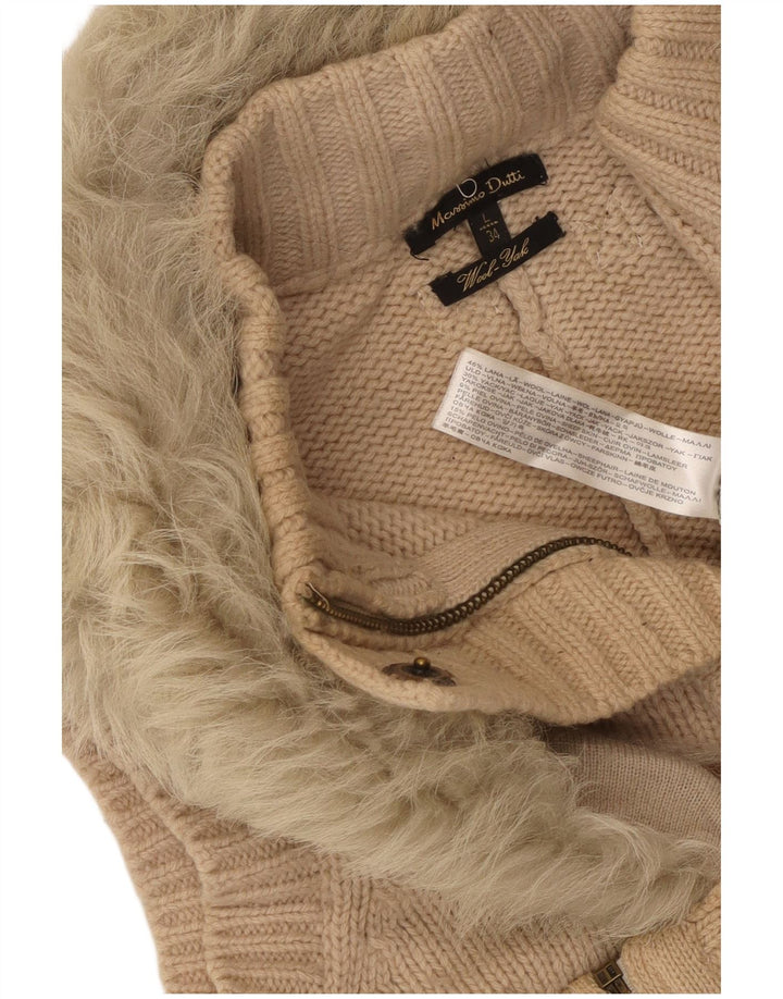 MASSIMO DUTTI Dame ærmeløs cardigan sweater UK 14 Stor Beige Uld
