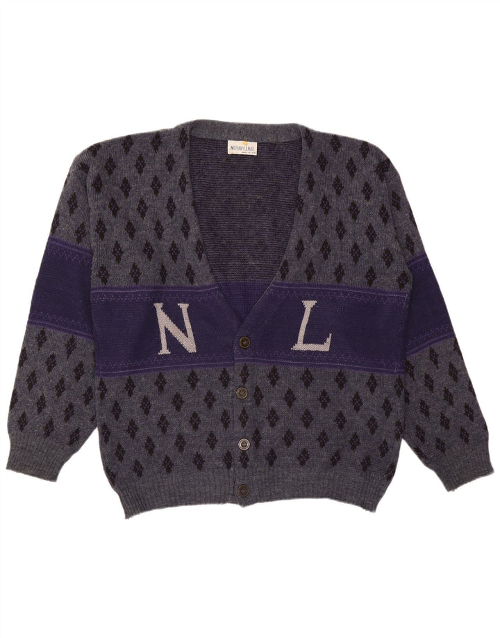 Vintage herre grafisk cardigan sweater XL marineblå Argyle/Diamond
