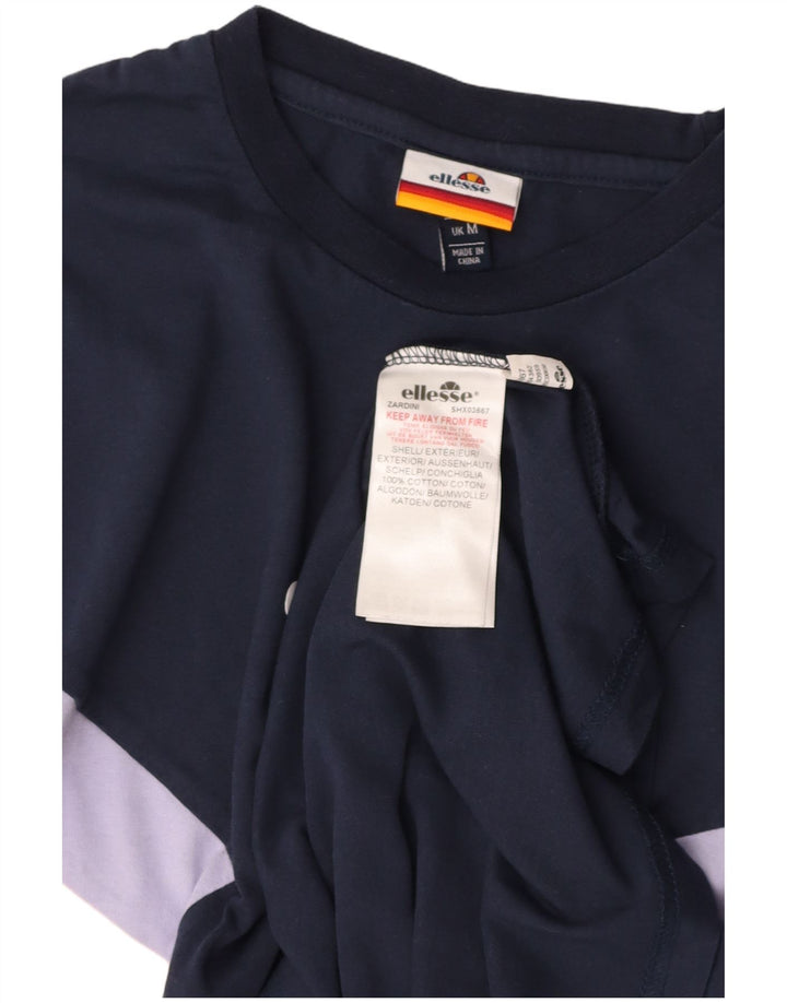 ELLESSE Mens Graphic T-Shirt Top Medium Navy Blue Colourblock Cotton