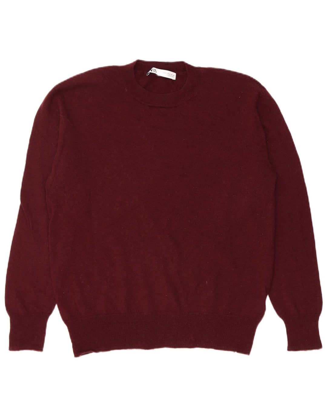 ZARA Herre Crew Neck Jumper Sweater Lille Bourgogne uld