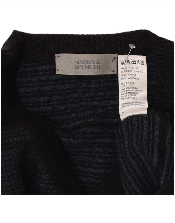 Marks & Spencer Herre V-hals sweater XL marineblå ternet akryl