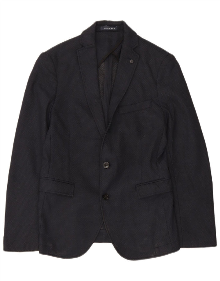 Zara Herre 2-knaps blazerjakke EU 46 Lille marineblå geometrisk polyester