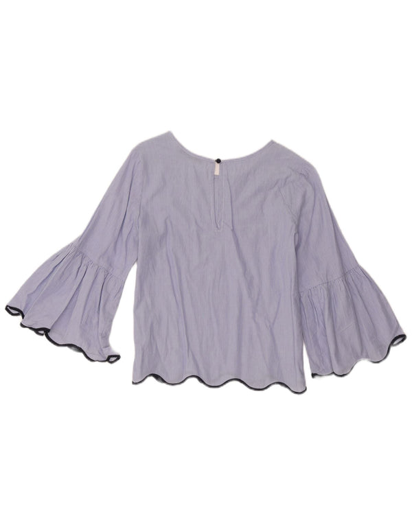 Zara Womens Crop 3/4-ærmet blusetop UK 14 Mellemblå stribet