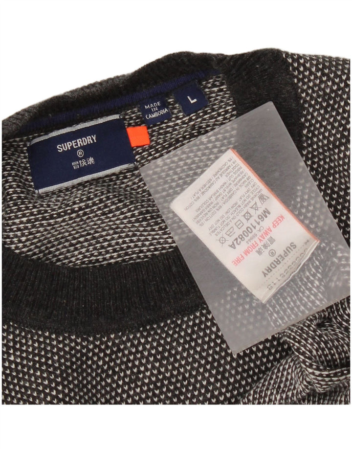 Superdry sweater med rund hals til mænd, stor grå flækket bomuld