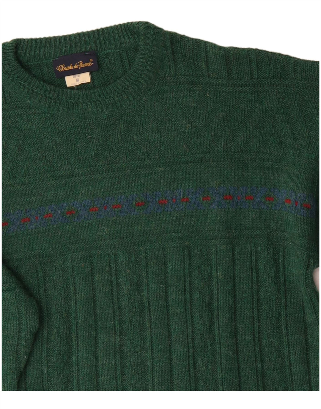 Vintage sweater med rund hals til mænd Medium Green Fair Isle Wool