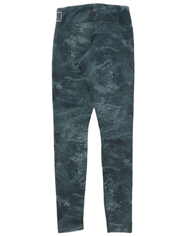 Reebok Womens Speedwick abstrakt mønster Leggings UK 4/6 XS blå polyester