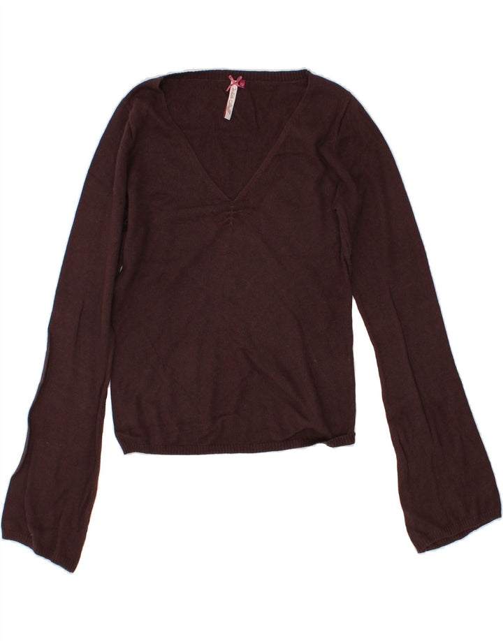 WHITE STUFF Womens V-Neck Jumper Sweater UK 12 Medium  Brown Cotton Vintage White Stuff and Second-Hand White Stuff from Messina Hembry 