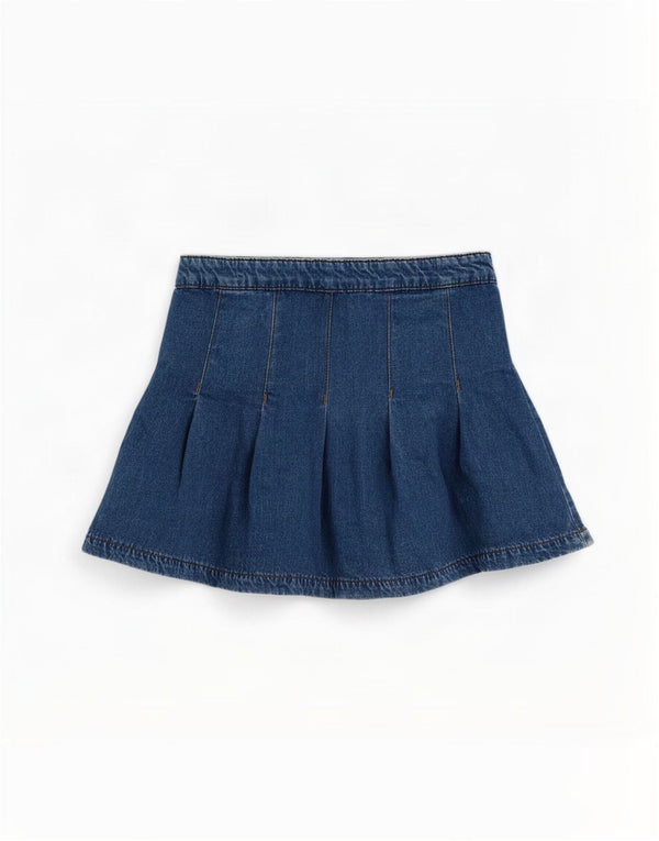 Marks & Spencer Girls Denim plisseret nederdel 10-11 år W24 Blue Cotton