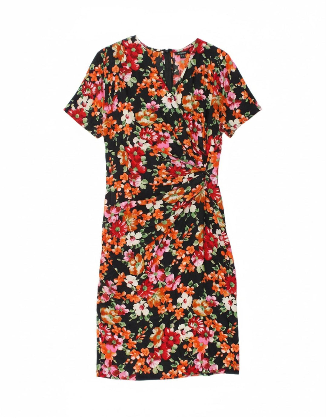 VINTAGE Womens Sheath Dress UK 12 Medium Black Floral Silk