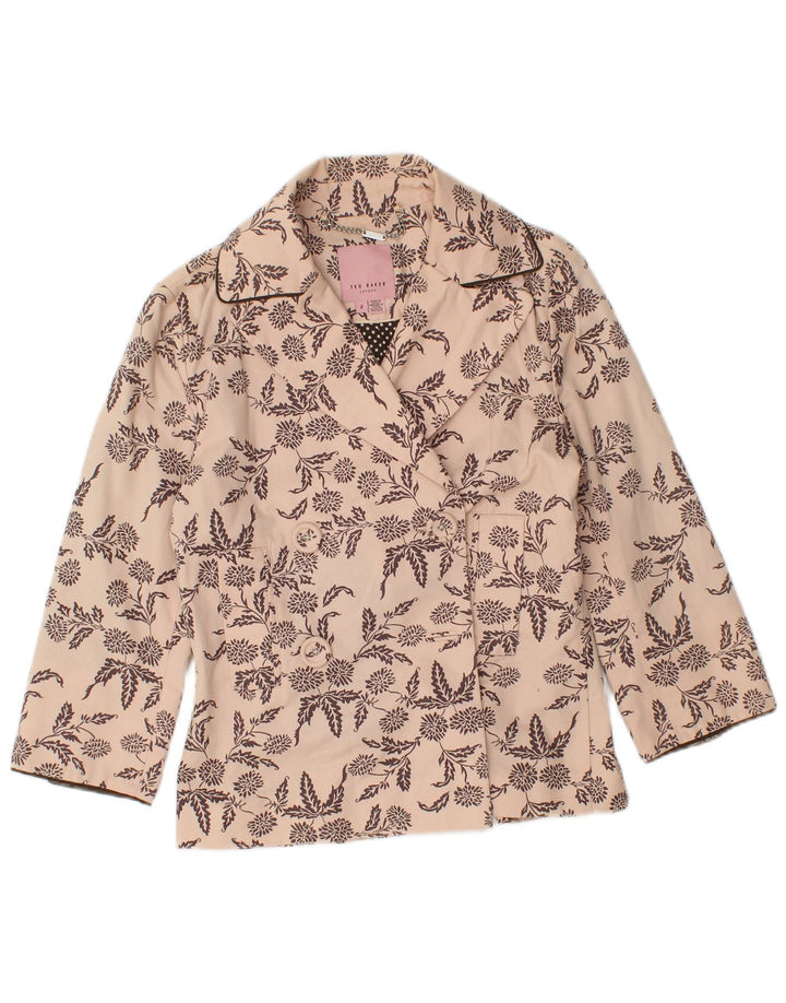 TED BAKER Dobbeltradet blazerjakke til kvinder størrelse 2 Small Beige Floral