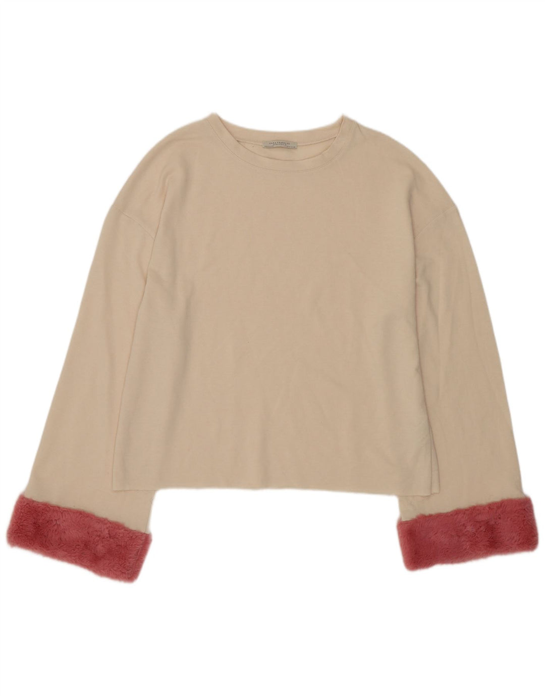 Zara Dame Oversized Top Langærmet UK 10 Small Beige Colourblock