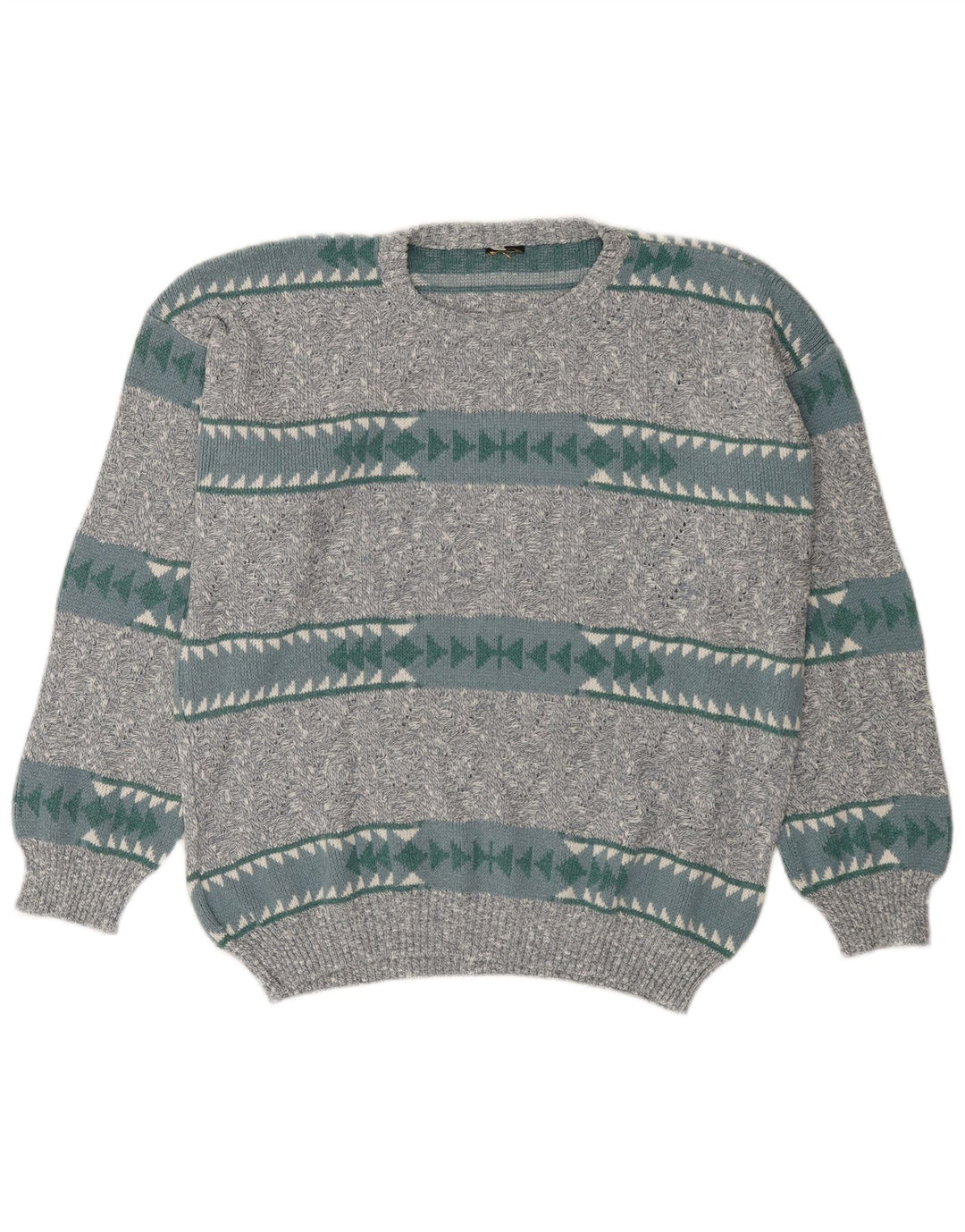 Vintage mænd med rund hals sweater IT 50 mellemgrå geometrisk bomuld