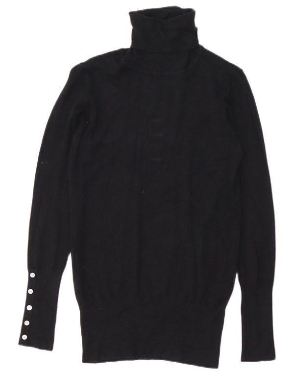 Zara Dame Roll Neck Jumper Sweater UK 14 Medium Black Rayon