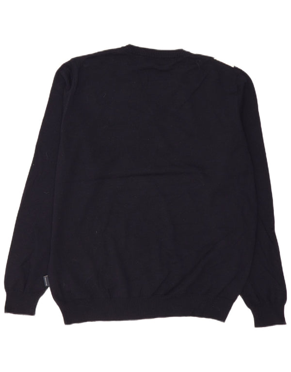 Aquascutum Mens V-Neck Jumper Sweater Large Navy Blue Argyle/Diamond