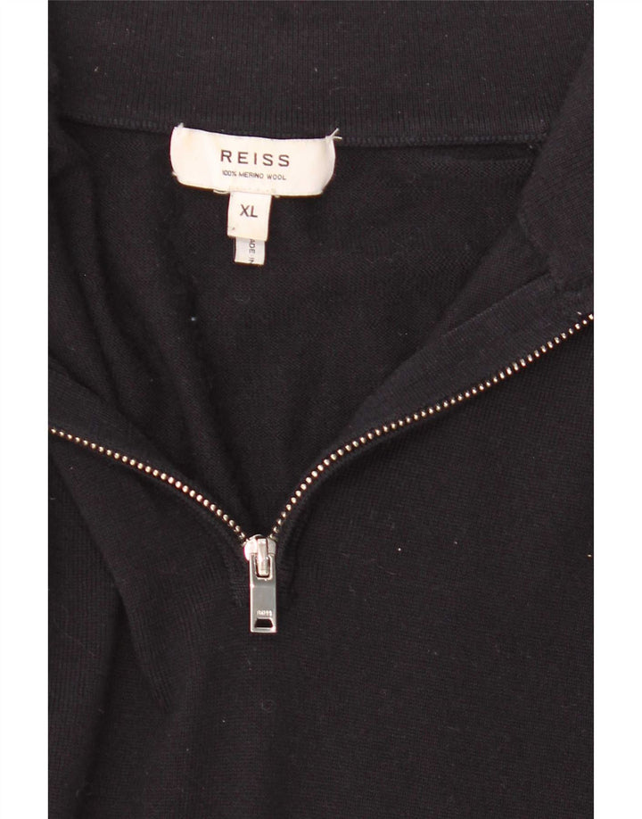 Reiss Herre Zip Neck Jumper Sweater XL Sort Uld