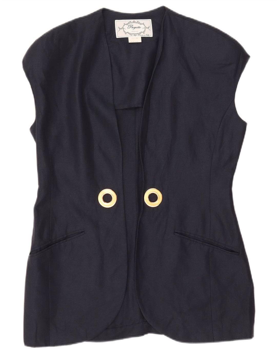 Vintage Dame Open Blazer Jacket UK 14 Large Navy Blue Linen