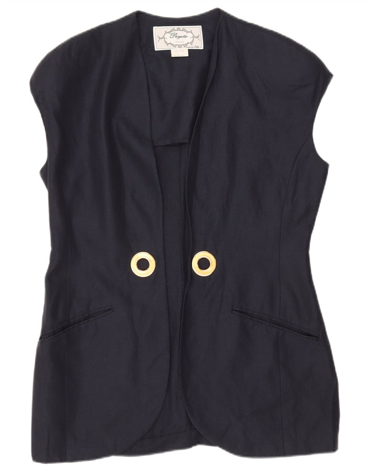 Vintage Dame Open Blazer Jacket UK 14 Large Navy Blue Linen