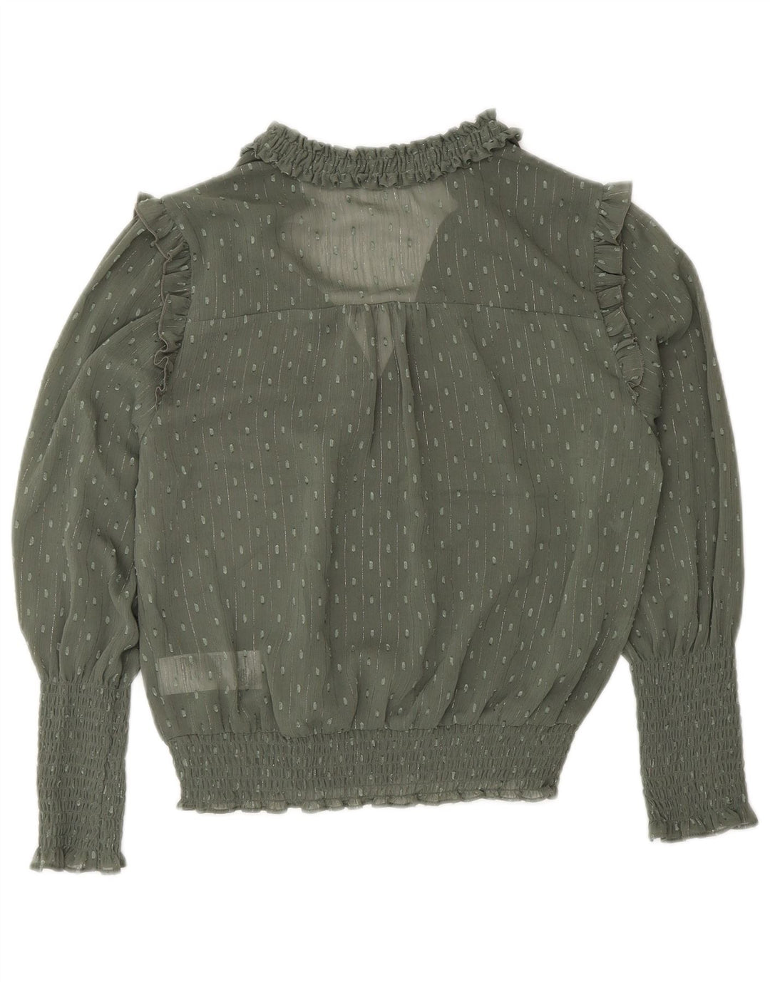 Oasis Dame Langærmet Bluse Top UK 8 Small Khaki Spotted Polyester