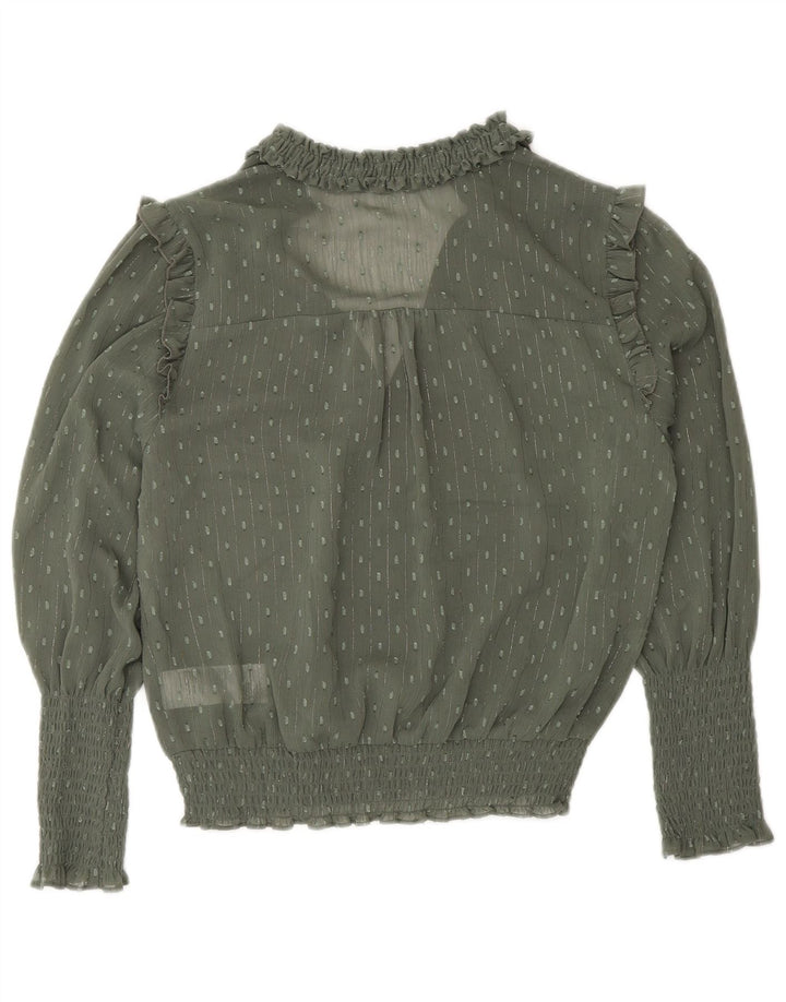 Oasis Dame Langærmet Bluse Top UK 8 Small Khaki Spotted Polyester