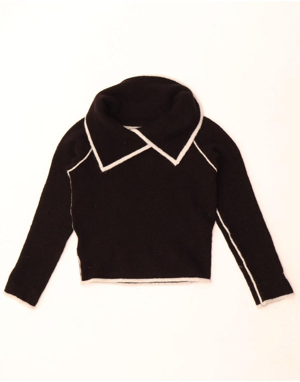 Diesel Dame Crop Polo Neck Jumper Sweater UK 18 XL Sort Akryl