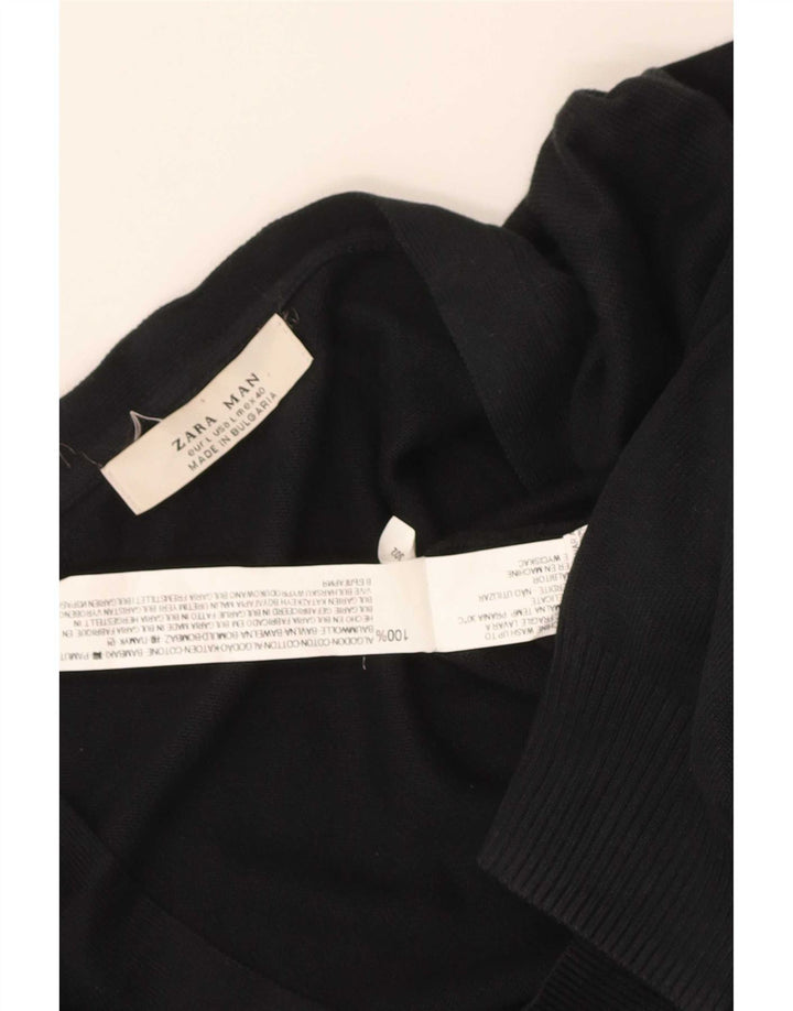 Zara Herre Cardigan Sweater Stor Sort Bomuld