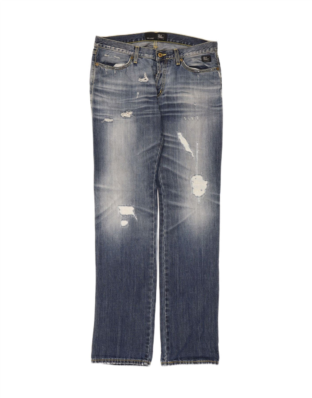 Roy Rogers Herre De Luxe Distressed Straight Jeans W32 L34 Blå Bomuld