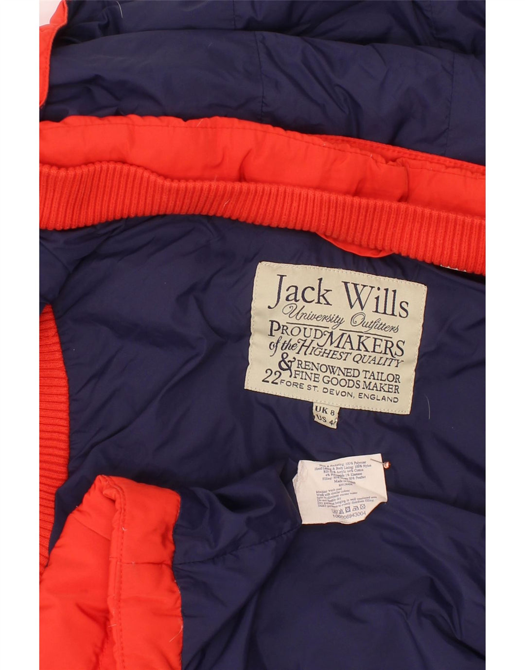 JACK WILLS Dame hætte polstret Gilet UK 8 Lille rød polyester