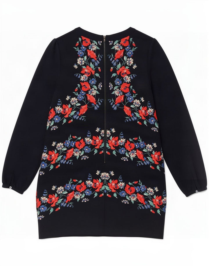 Warehouse Womens Shift Dress UK 14 Large Navy Blue Floral Polyester