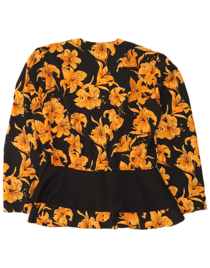 Vintage dame cardigan top IT 48 XL sort blomstret polyester