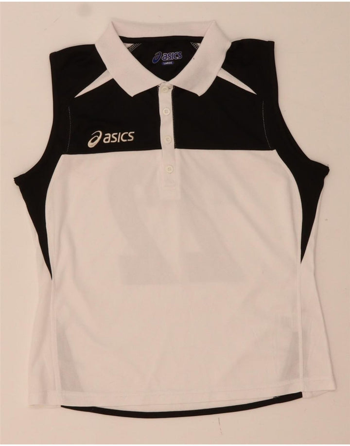 ASICS Boys Graphic Sleeveless Polo Shirt 13-14 Years Large  White Vintage Asics and Second-Hand Asics from Messina Hembry 