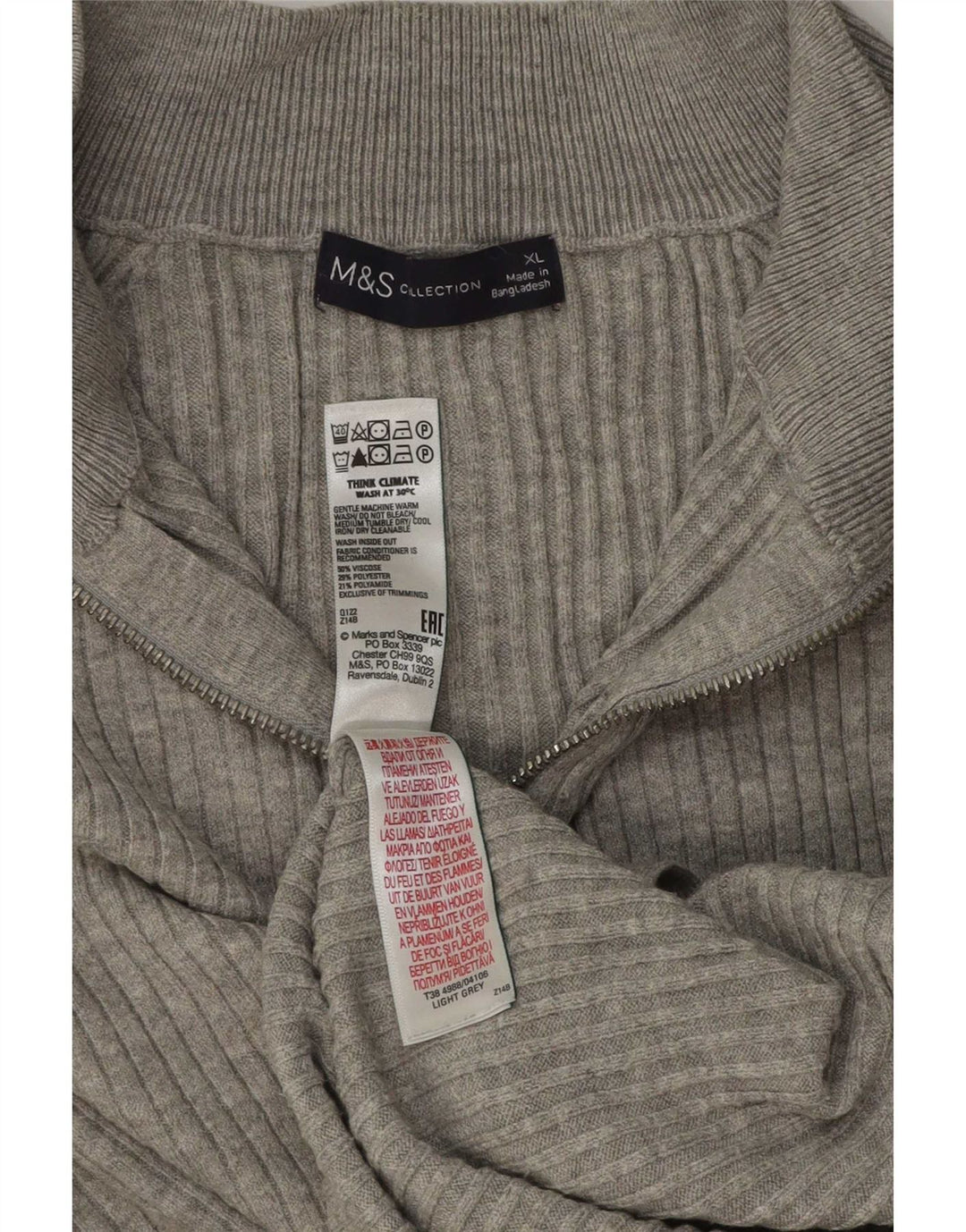 Marks & Spencer Dame Oversized Zip Neck Jumper Sweater UK 18 XL Grå