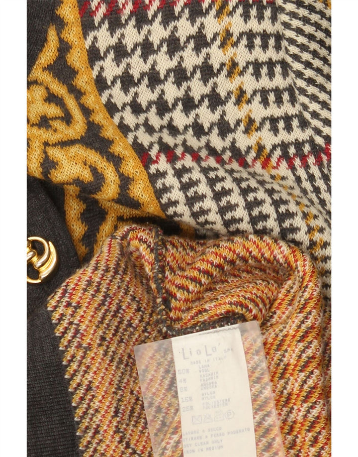Liola Dame Cardigan Sweater UK 12 Medium Flerfarvet Houndstooth Uld