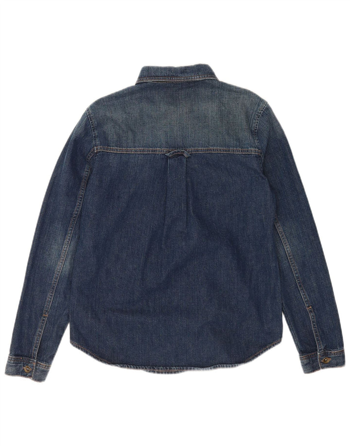 Zara Dame Denim Shirt UK 10 Small Blue Cotton