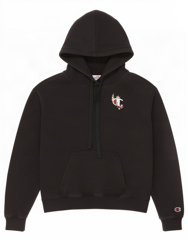 Champion Dame Oversized Hoodie Jumper UK 6 XS Sort Bomuld