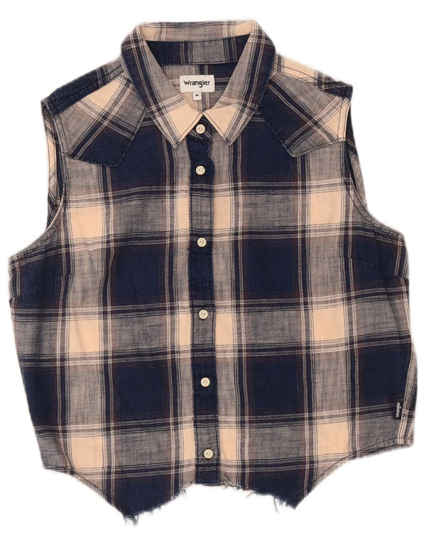 Wrangler Womens Crop Shirt Bluse UK 14 Medium Blue Plaid Western